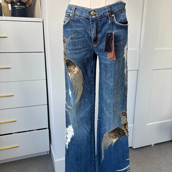 Roberto Cavalli Denim - ROBERTO CAVALLI Vintage 2008 Embellished Hummingbird Jeans Made in Italy Size 25